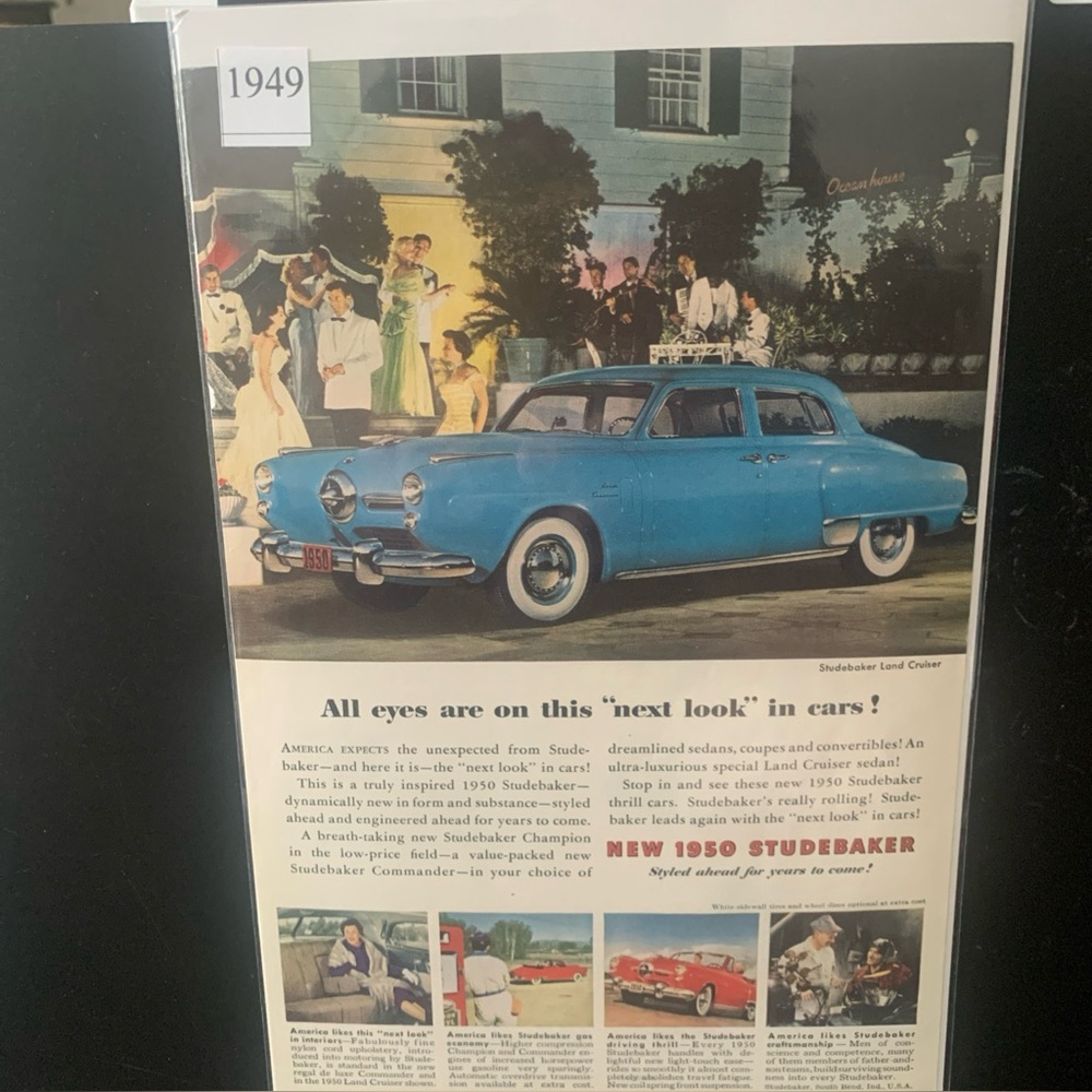 Vintage 1949 Studebaker All Eyes on The Next Look in Cars Ad Advertisement